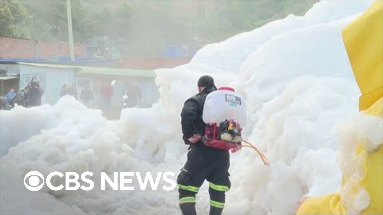 Toxic foam floods streets, homes after heavy rain in Soacha, Colombia