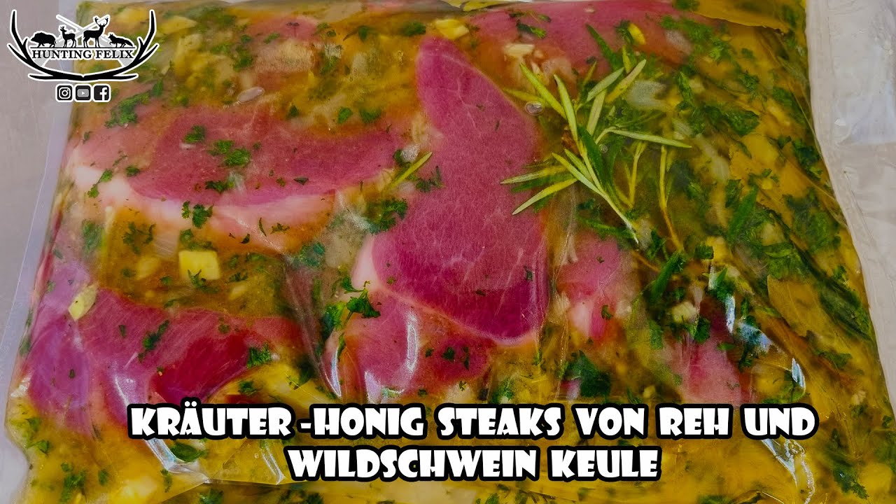 Kräuter-Honig Steaks von Reh und Wildschwein Keule - YouTube