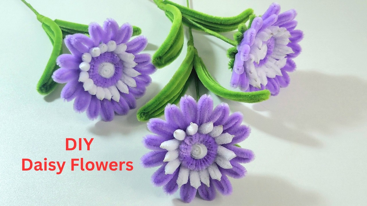 DIY Pipe Cleaner Easy to Make Beautiful Daisy Flowers 🌼 White & Purple Chenille Easy Daisy Flowers 🌼