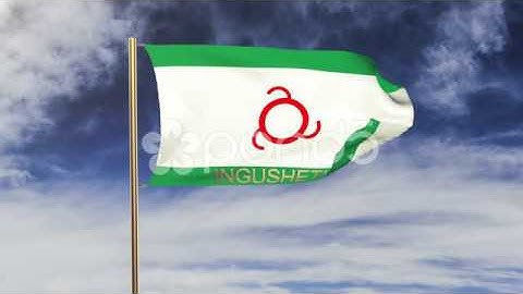 Ingushetia Flag With Title Waving In The Wind. Looping Sun Rises Style