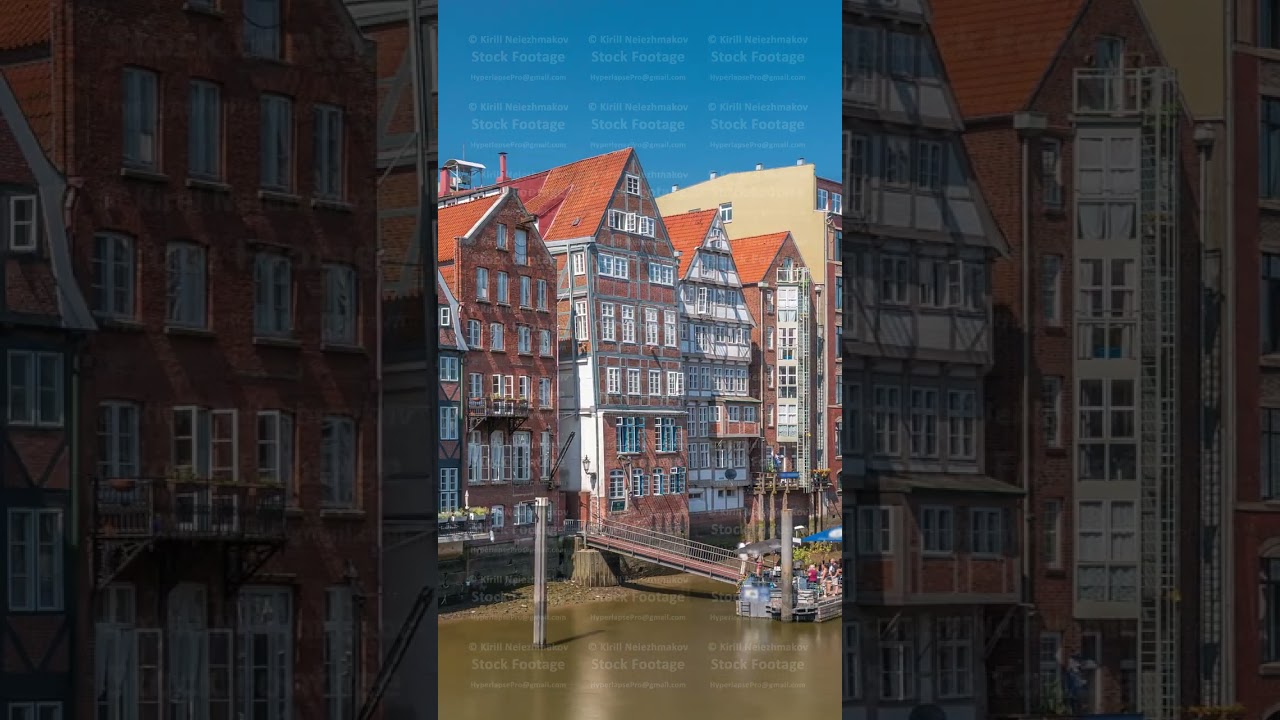 Aerial timelapse of Kleines Dock along the northern Elbe Canal in Hamburg, Germany.