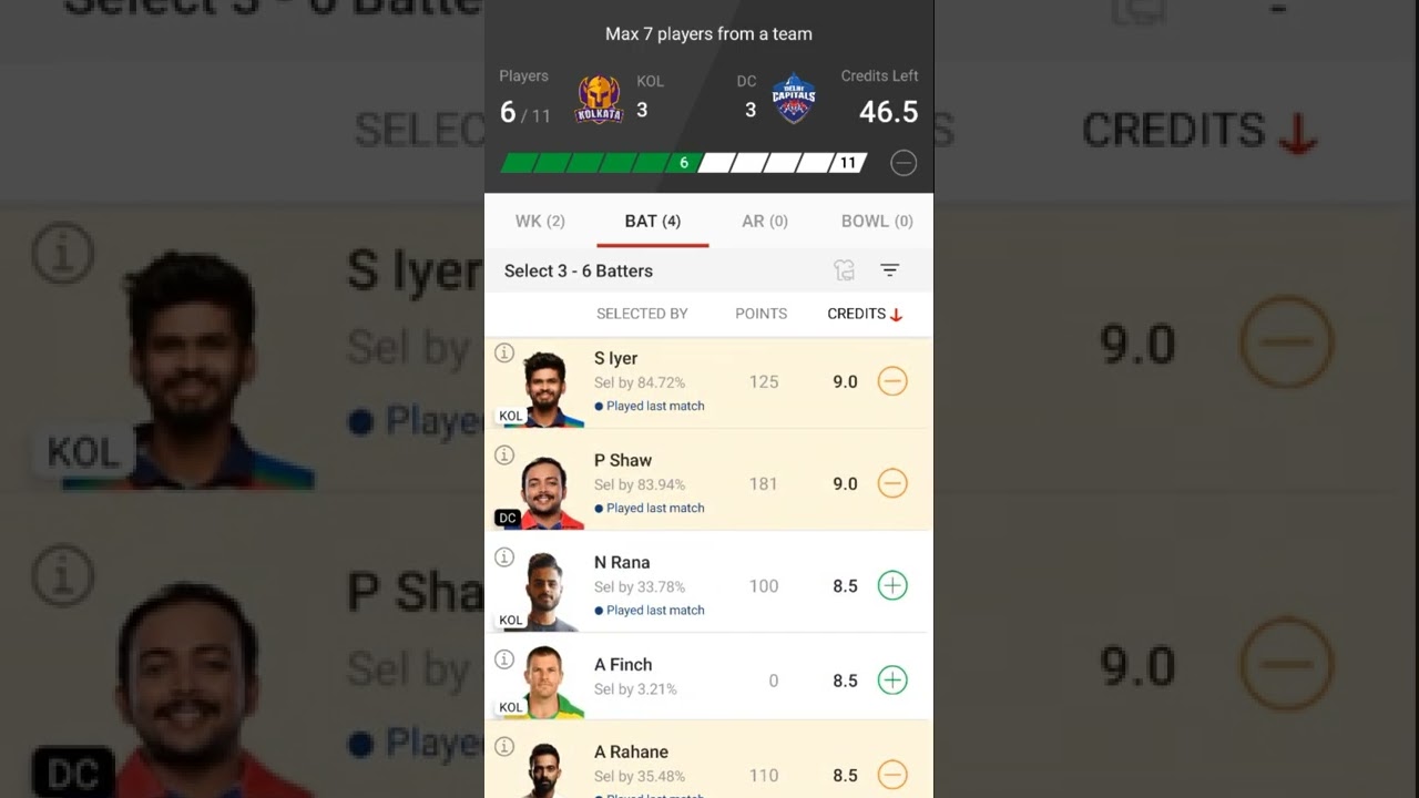 KOL VS DC dream dream11 winner