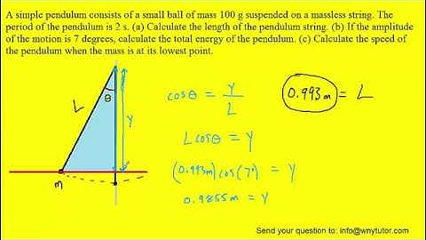 A simple pendulum consists of a small ball of mass 100 g suspended on a massless string