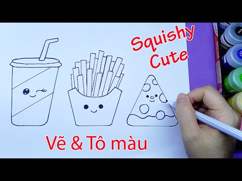 Tô Màu Đồ Vật - Hướng dẫn vẽ và tô màu Squishy chủ đề thức ăn nhanh |🥤🍟🍕| Draw and coloring Squishy | Liam Channel