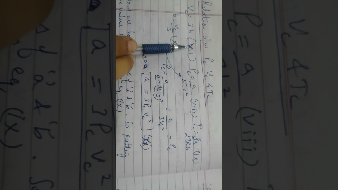 relation between critical constants Tc, PC, VC and Vander waal constants a, b
