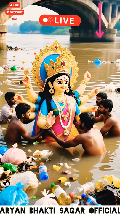 'Idol Visarjan Aur River Pollution 💔 | Maa Durga Immersion Truth | #shorts' #durgatemple #ai