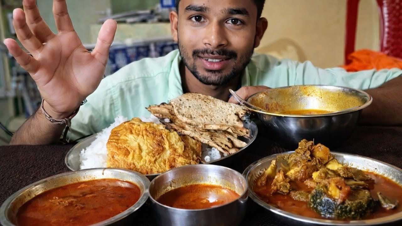 Eating Fish Curry with Rice & Papad | Traditional Indian Fish Curry Mukbang | Village Style Food