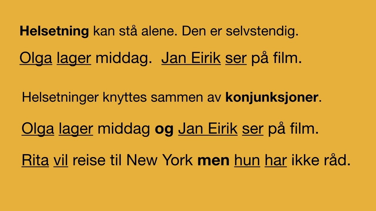 Norwegian conjunctions and subjunctions. Word order in complex sentences