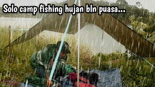 Solo camp fishing saat hujan memasang tenda untuk berteduh buka puasa di pinggir danau#ngabuburit