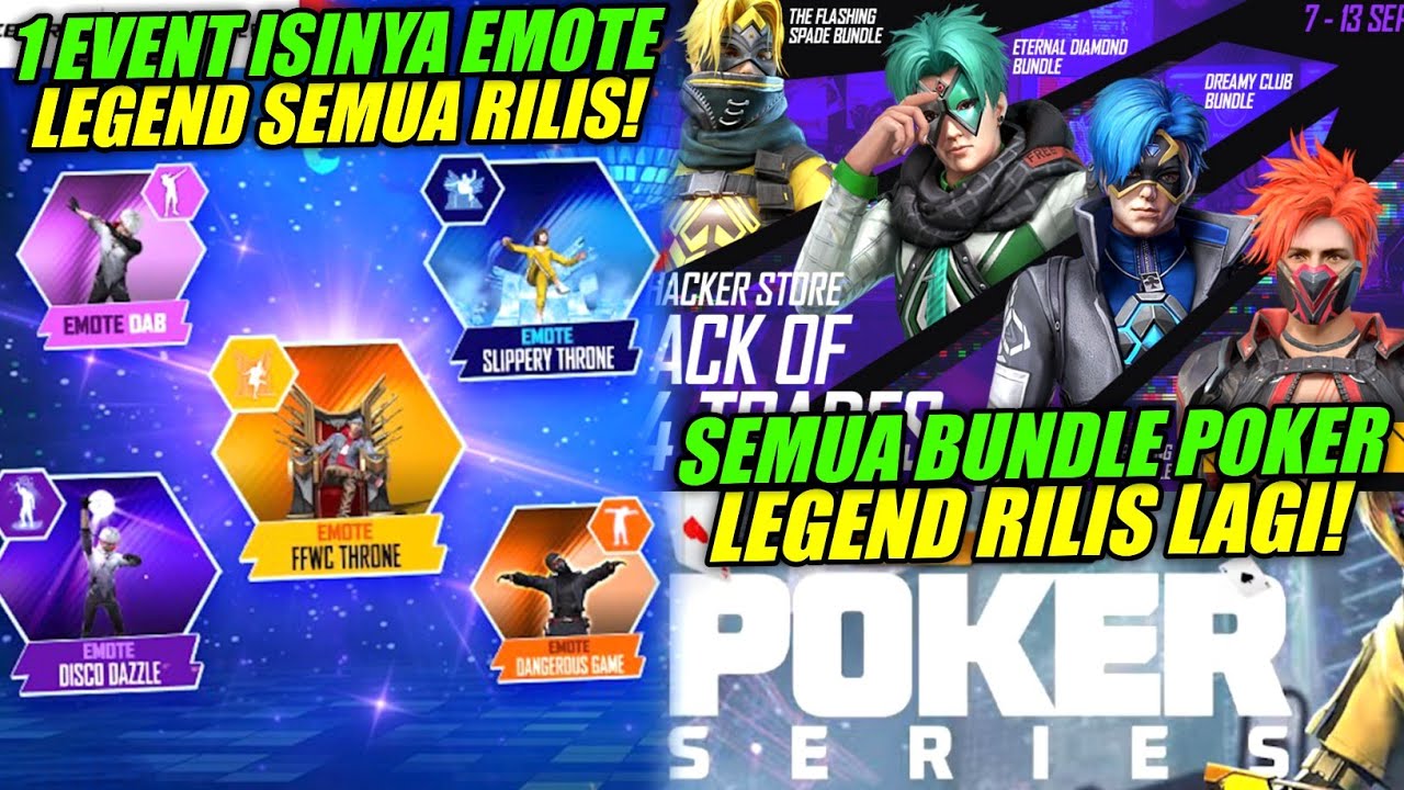GILA RILIS LAGI!! SEMUA BUNDLE OLD POKER & 5 EMOTE LEGEND FF RILIS DI 1 EVENT - Free Fire 