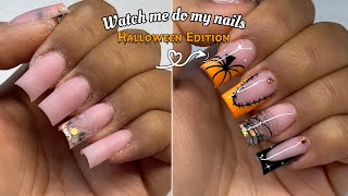 Watch me do my Halloween nails 🎃 | Easy Halloween Nail Art | Short Acrylic Nails Tutorial