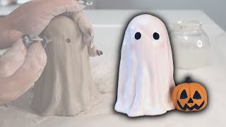 Clay Ghost + Pumpkin Tutorial / How To Sculpt a Cute Ghost with Air Dry Clay / DIY Halloween Decor