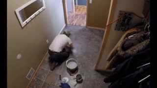 Kitchen and Mud room Flooring Install Timelapse.  Laminate floor and Luxury Vinyl Tile