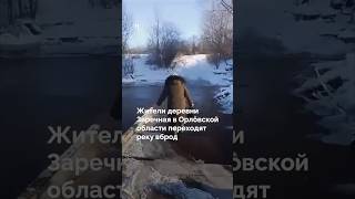 Жители российской деревни переходят ледяную реку вброд #россия #новости