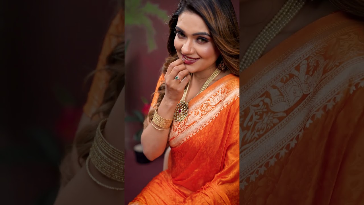 Orange Soft Satin Silk Saree