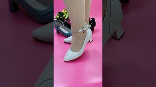 White Pointed Toe Mid Heel Ankle Strap Pumps #heels #fashion #shortsfeed