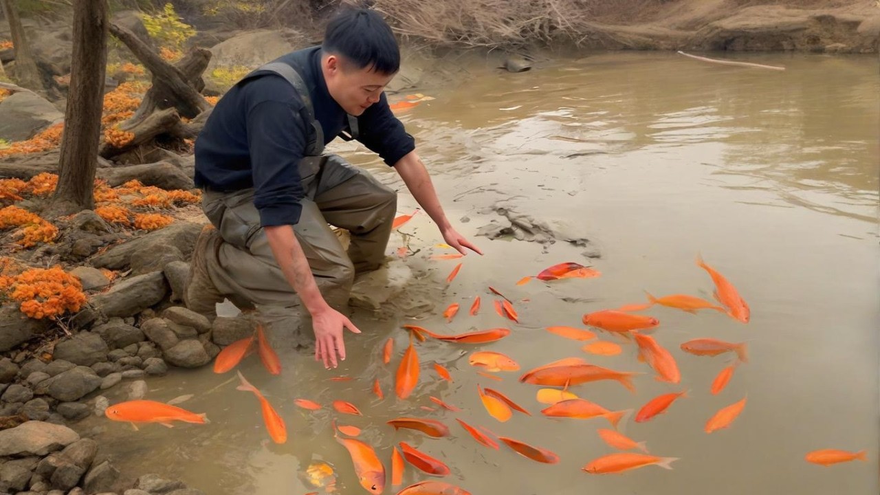 新年第一口塘，沒想到裡面全是紅魚#搞笑 #撈撈 #大魚