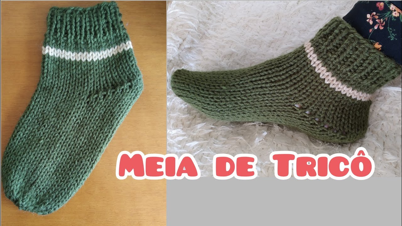 Meia de tricô fácil com cano curto