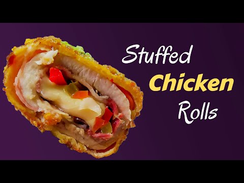 Stuffed Chicken Breast Rolls with Ham, Cheese and Vegetables | Chicken Recipes!