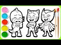 COLORING PJ MASKS CATBOY, GEKKO CRYING &amp; OWLETTE | PJ MASKS COLORING PAGES