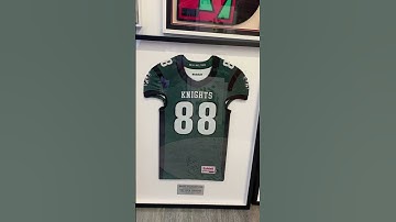 Custom framing of football jersey at our bergen county Hasbrouck heights new jersey frame shop www.