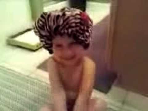 Cutest little girl in her new shower cap!!