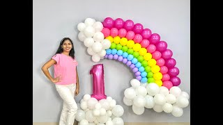 Rainbow Balloon Arch for 1st birthday Party