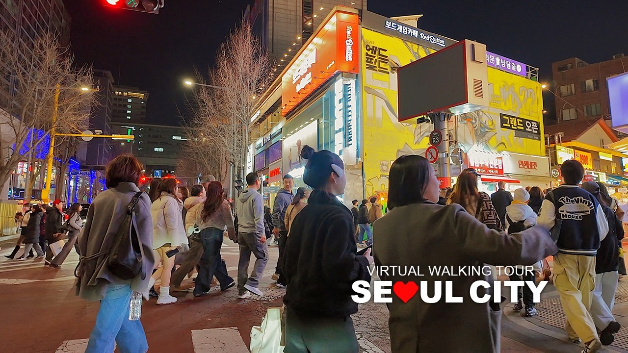 Seoul Evening Walk, Hongdae Street, South Korea, Travel, 4K