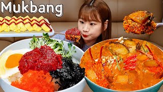 видео: Sub)Real Mukbang- Пибимпап с острым крабом🦀 Рагу из краба с морским ушком🦪 Рулет из омлета🧈 ASMR картинка: Sub)Real Mukbang- Пибимпап с острым крабом🦀 Рагу из краба с морским ушком🦪 Рулет из омлета🧈 ASMR