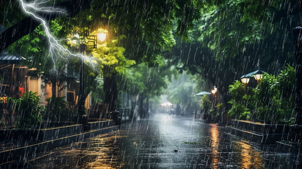 Está lloviendo afuera! Dormir con sonido de lluvia y truenos en parque ...