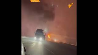 花火積んだトラックが炎上　カザフスタン