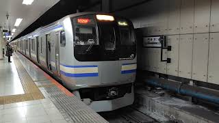 E217系クラY-34編成+クラY-129編成が快速千葉行きとして東京駅総武地下4番線から発車するシーン(1629F)2025.01.09