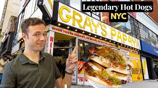 Eating at Gray's Papaya. Legendary NYC Hot Dogs