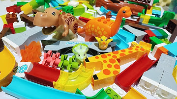 Satisfying Building Blocks ASMR Marble Run - JURASSIC WORLD Dinosaurs Giraffe Course