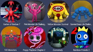 Garten Of Banban 7,Poppy Playtime Chapter 2,Rainbow Friends 2,Pink Monster Life,Zoonomaly,Yellow