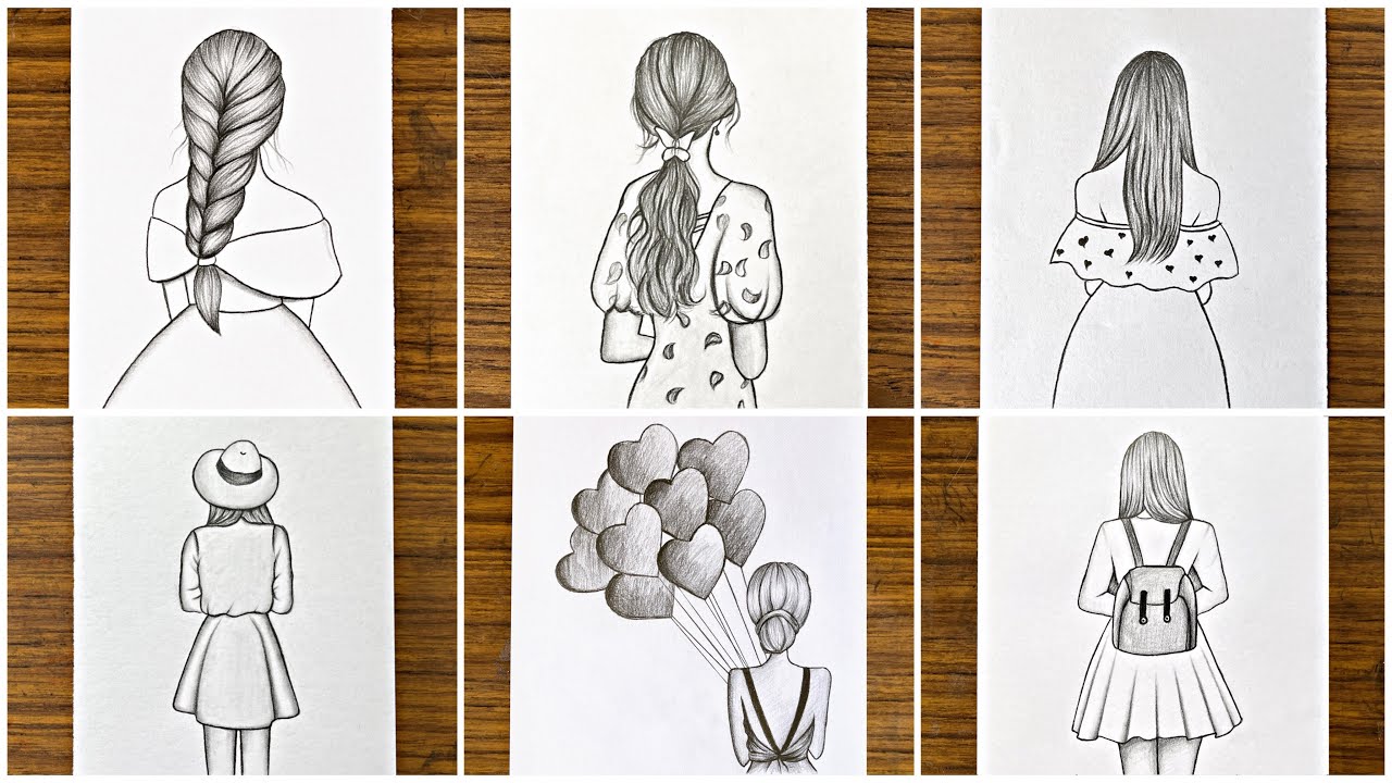 6 easy girl drawing ideas ( part - 6 ), Pencil sketch Tutorials
