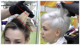 Lightening short hair in PLATINUM // pixie haircut - asymmetry // COLD BLOND //