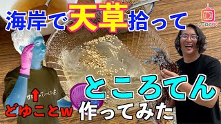 【天草を拾ってところてん作ってみた!!】海岸でところてんの原料である天草(てんぐさ)を拾って、1からところてん作ったら予想以上に美味しくてびっくり！途中ユウキが大変なことにwww