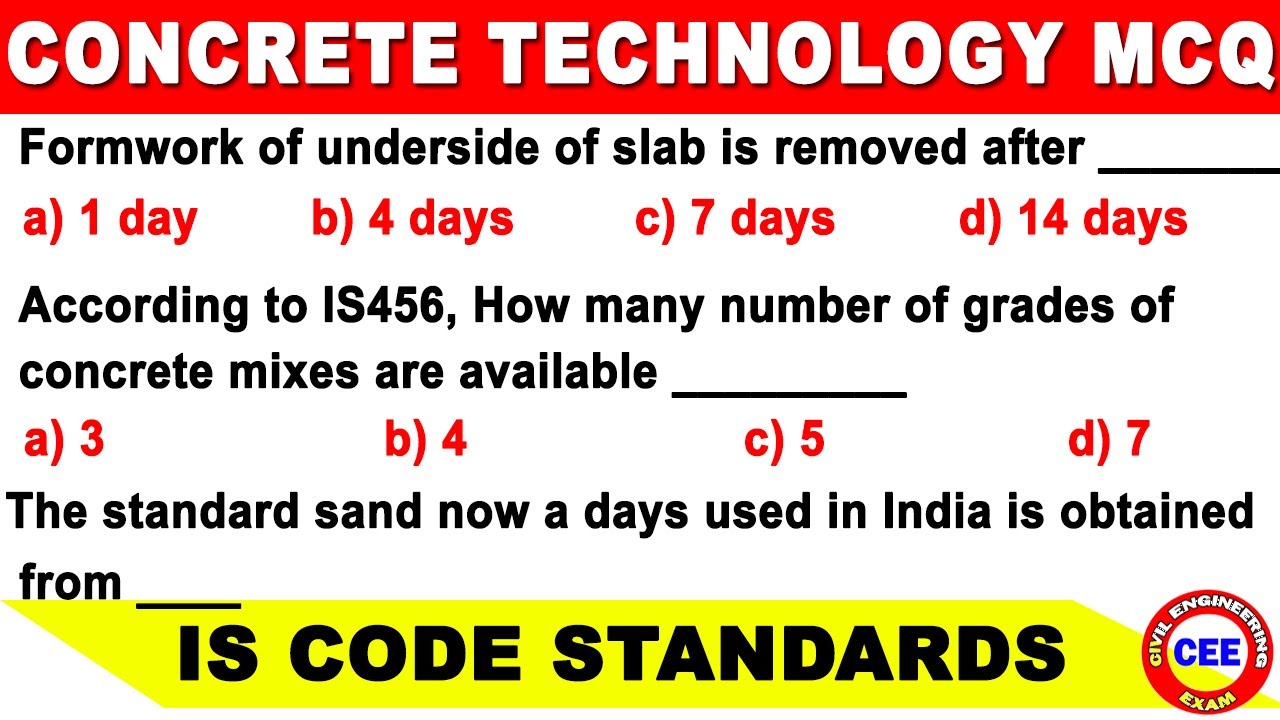 Concrete Technology MCQ's | Fresh concrete mcq | mcq on fresh concrete | hardened concrete mcq