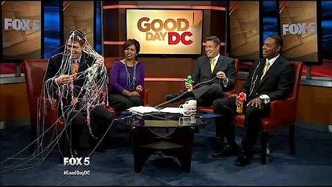 Behind-the-scenes: FOX 5's Tucker Barnes is covered in silly string