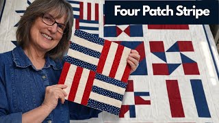 Four Patch Striped Quilt Block | Quilt-As-You-Go Stars & Stripes Quilt Challenge (Red White & Blue)