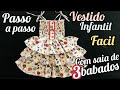 Como costurar vestido infantil com saia de três babados _FACIL PARA INICIANTES NA COSTURA INFANTIL