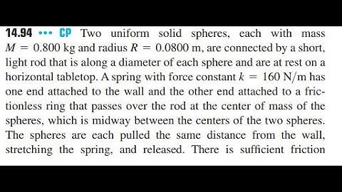CP Two uniform solid spheres, each with mass and radius are connected by a short, light rod that i