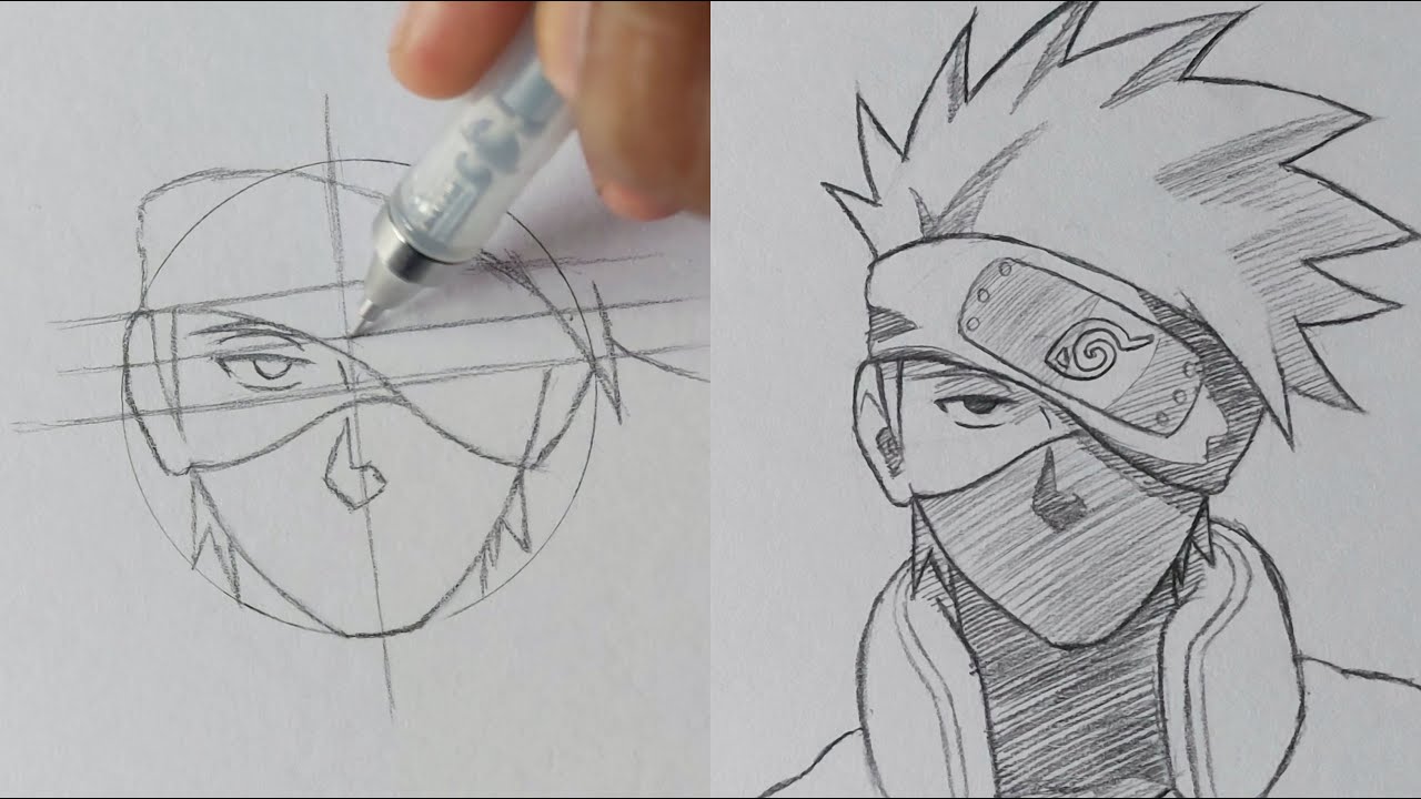 how to draw Kakashi Hatake, How to draw anime step by step