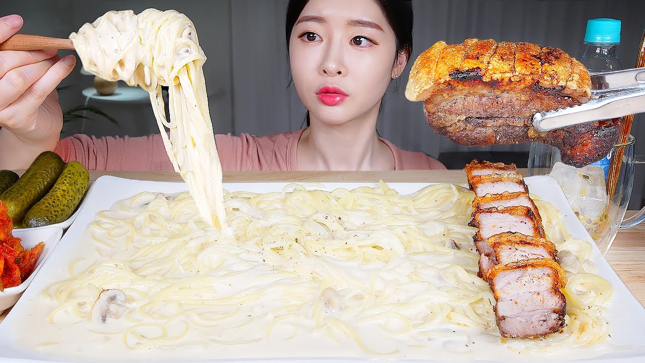 ⁣꾸덕꾸덕 치즈크림파스타 빠삭빠삭 크리스피통삼겹 먹방 ASMR MUKBANG | SUPER CHEESY Cream Pasta & CRUNCHY Crispy Pork Belly