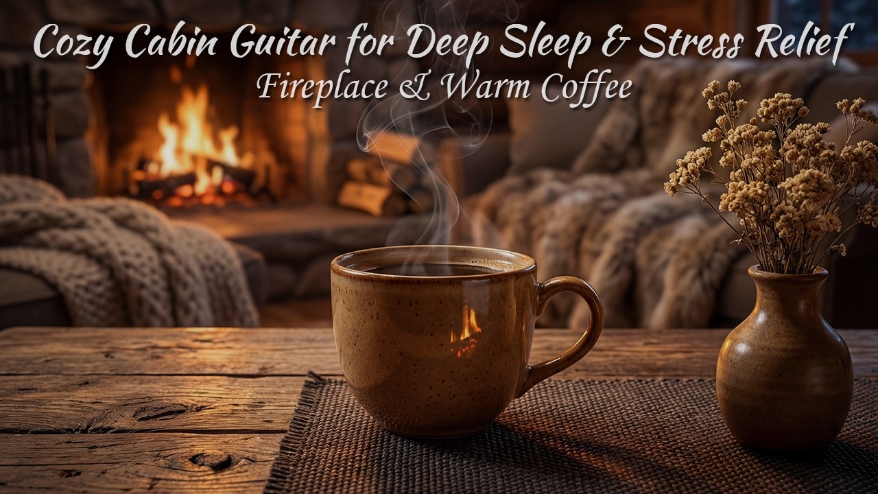 Cozy Cabin Guitar for Deep Sleep & Stress Relief | Fireplace & Warm Coffee (2 Hours)