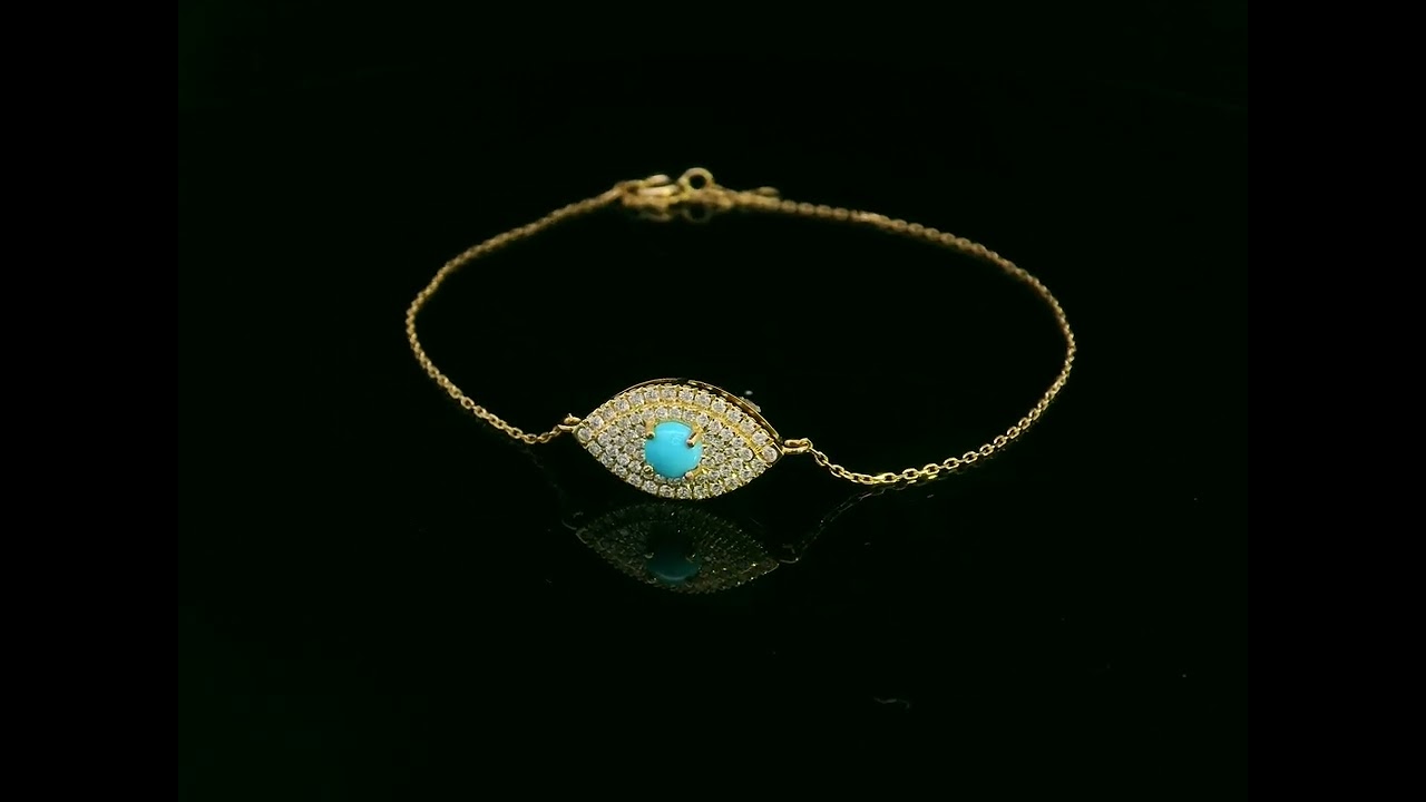 Turquoise & Diamond Evil Eye Bracelet in 18K Yellow Gold