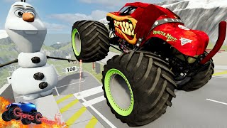 Monster Jam INSANE High Speed Crashes Into GIANT OLAF | BeamNG Drive