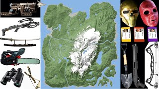 Tüm ekipmanlar ve silahlar yeri. SONS OF THE FOREST. Bütün eşyaların haritadaki konumu. Harita indir Resimi