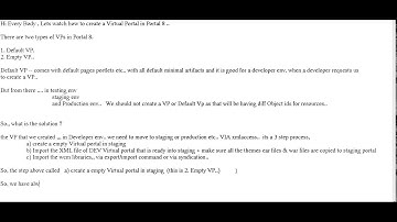 Step by Step Video - For Creating a Virtual Portal in WebSphere Portal 8.5